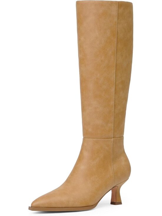 Shoes - Women's Banana Pu Knee High Boots Kitten Heels Pointed Toe Tall Boots Low Heel